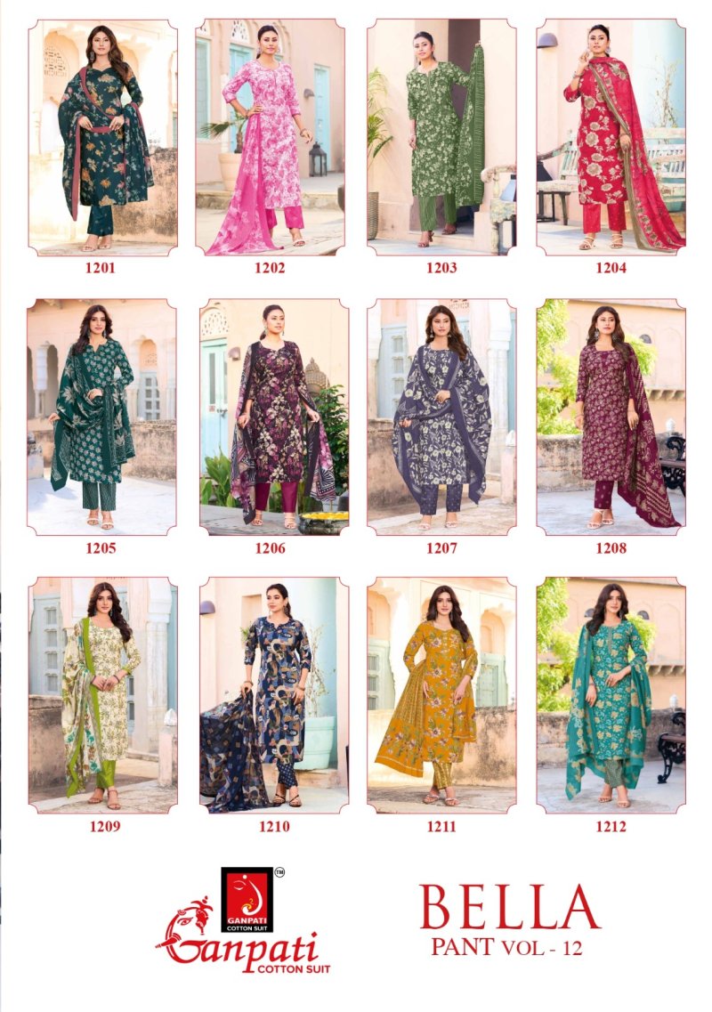 Bella Pant Vol 12 By Ganpati Printed Cotton Dress Material 